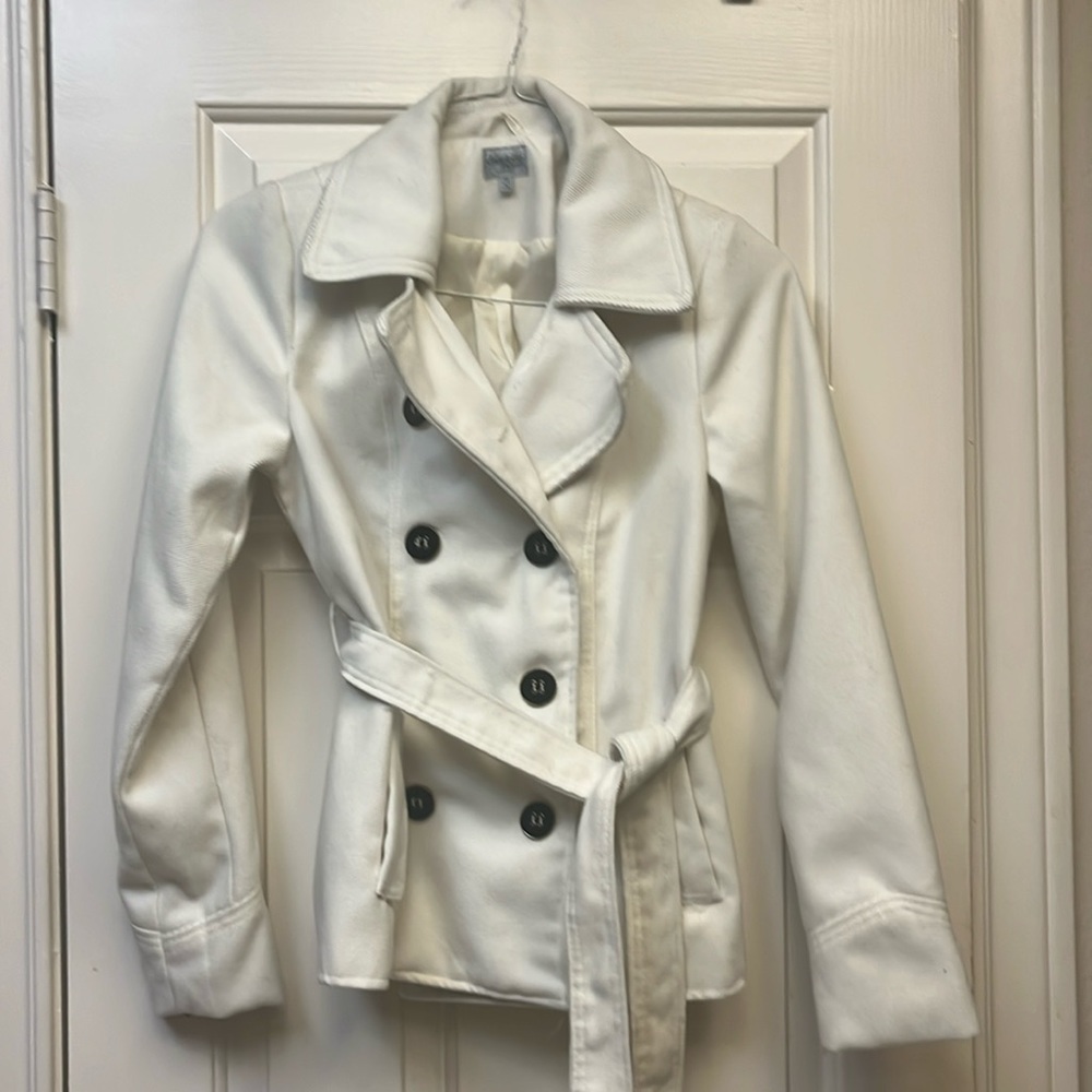 Charlotte Russe White Double Breasted Belted Jacket S:M